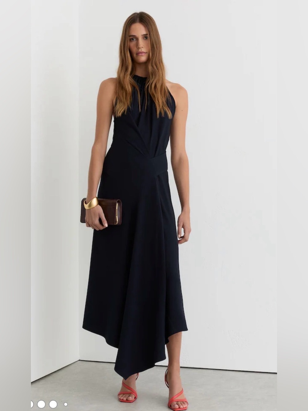 NWOT REISS Navy Maeve Drape-Detail Sleeveless Midi Dress, Size 4